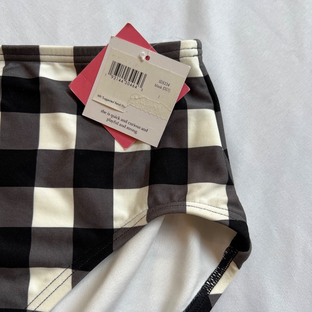 Kate Spade New York Shoreline Plaid High-Waist Bikini Bottom Black/White L , NWT - Picture 5 of 9